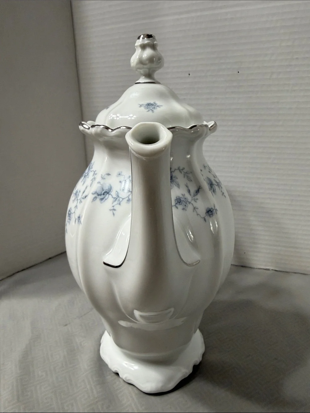 Vintage Johann Haviland Blue Garland Porcelain Coffee Pot Silver Trim Bavaria